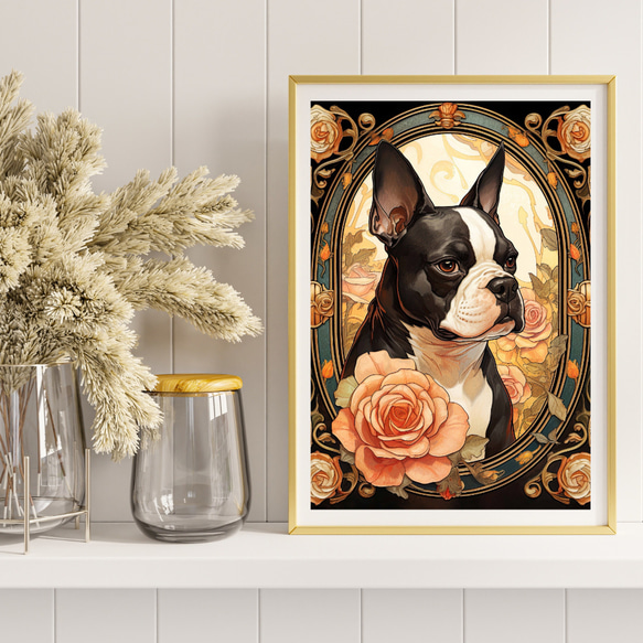 【守護犬 - ボストンテリア犬 No.1】アールヌーヴォー アートポスター 犬の絵 犬の絵画 犬のイラスト 8枚目の画像
