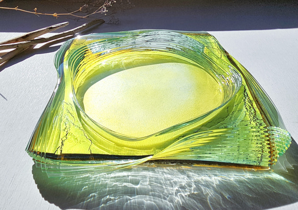 ガラス水盤　花器　積層ゴールド 5枚目の画像