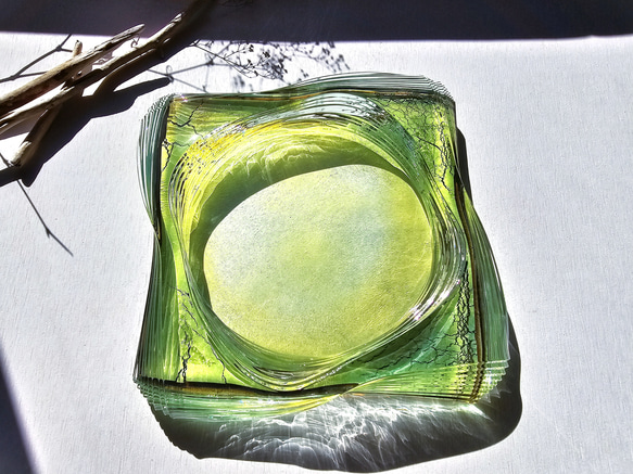 ガラス水盤　花器　積層ゴールド 1枚目の画像