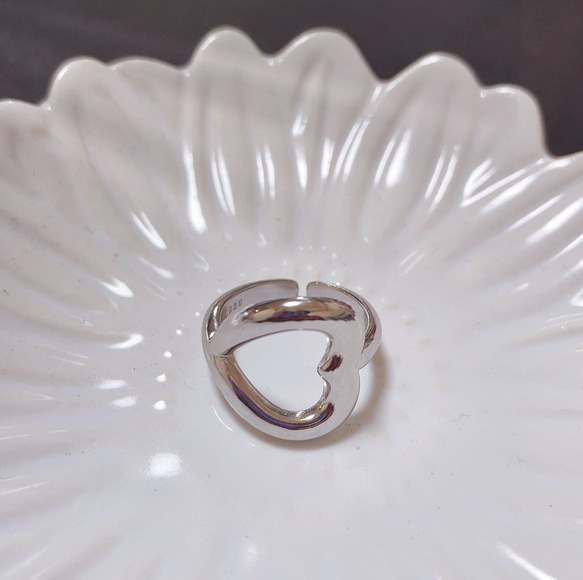 シルバー　膨らむハート　シンプル　　指輪　リング　ring s925 重ね付け　フリーサイズ 3枚目の画像