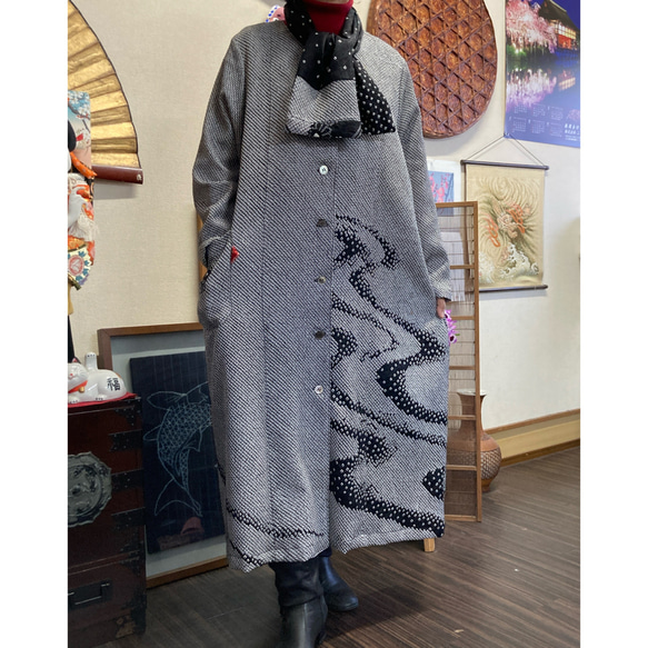 ハンドメイド コート 黒 絞り 着物リメイク ハンドメイド コート 黒 絞り 着物リメイク