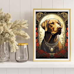 【守護犬 - ラブラドールレトリバー犬 No.1】アールヌーヴォー アートポスター 犬の絵 犬の絵画 犬のイラスト 8枚目の画像