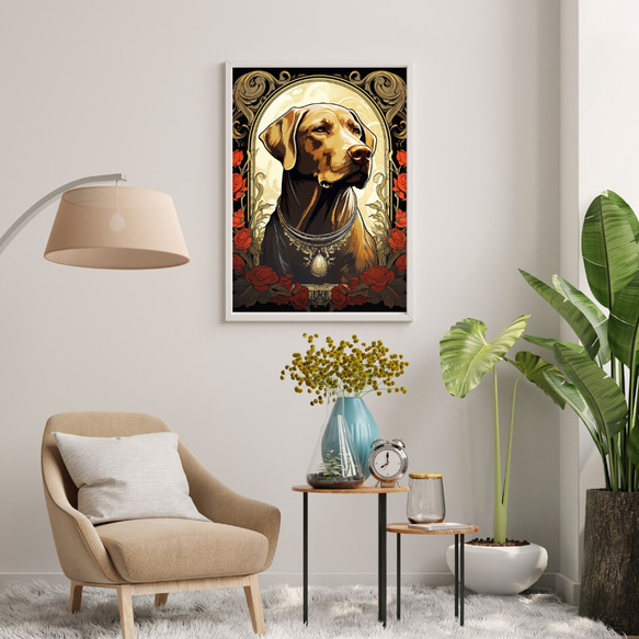 【守護犬 - ラブラドールレトリバー犬 No.1】アールヌーヴォー アートポスター 犬の絵 犬の絵画 犬のイラスト 7枚目の画像