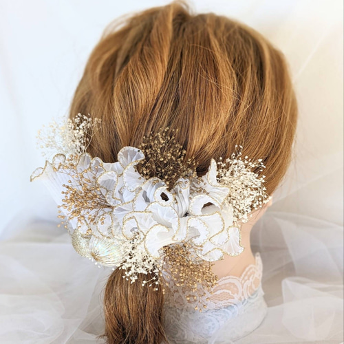 かすみ草×フリルリボン 髪飾り【 成人式 ウェディング 前撮り 振袖 袴