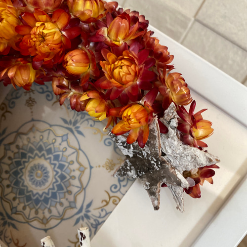 ドライフラワーリース フォトフレーム型 ドライフラワー 七色の花 通販