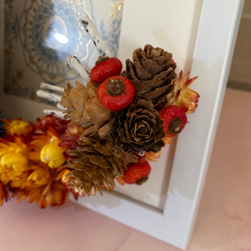 ドライフラワーリース フォトフレーム型 ドライフラワー 七色の花 通販