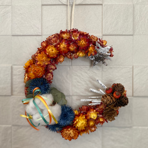 ドライフラワーリース フォトフレーム型 ドライフラワー 七色の花 通販