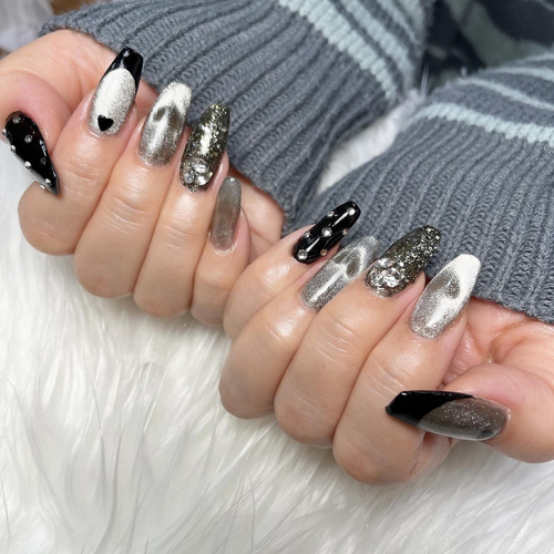 001】ネイルチップ マグネットネイル ミラーハート シンプル