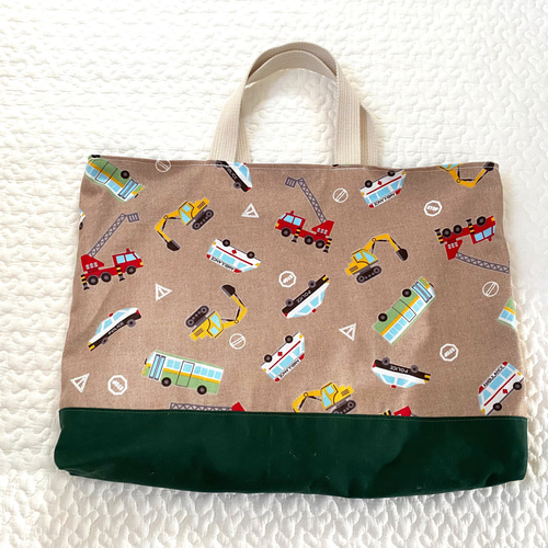 レッスンバッグ　はたらくくるま 既製品 『抗菌・防臭・超はっ水 マチ付きレッスンバッグ