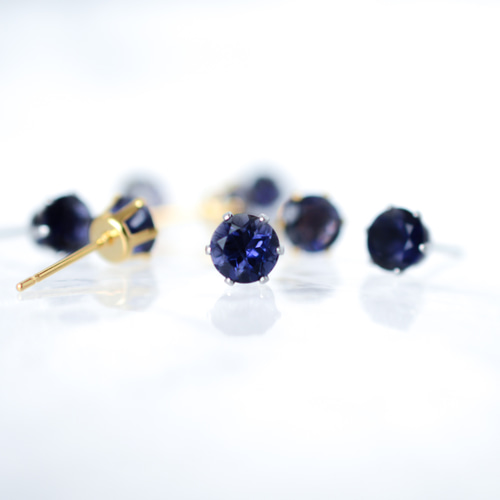 大粒アイオライトのシンプルな一粒スタッドピアス】青紫/6mm/天然石