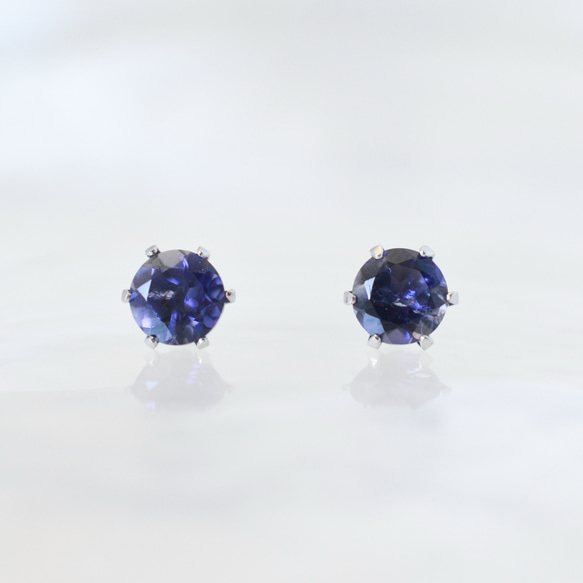 大粒アイオライトのシンプルな一粒スタッドピアス】青紫/6mm/天然石