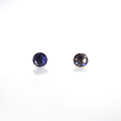大粒アイオライトのシンプルな一粒スタッドピアス】青紫/6mm/天然石