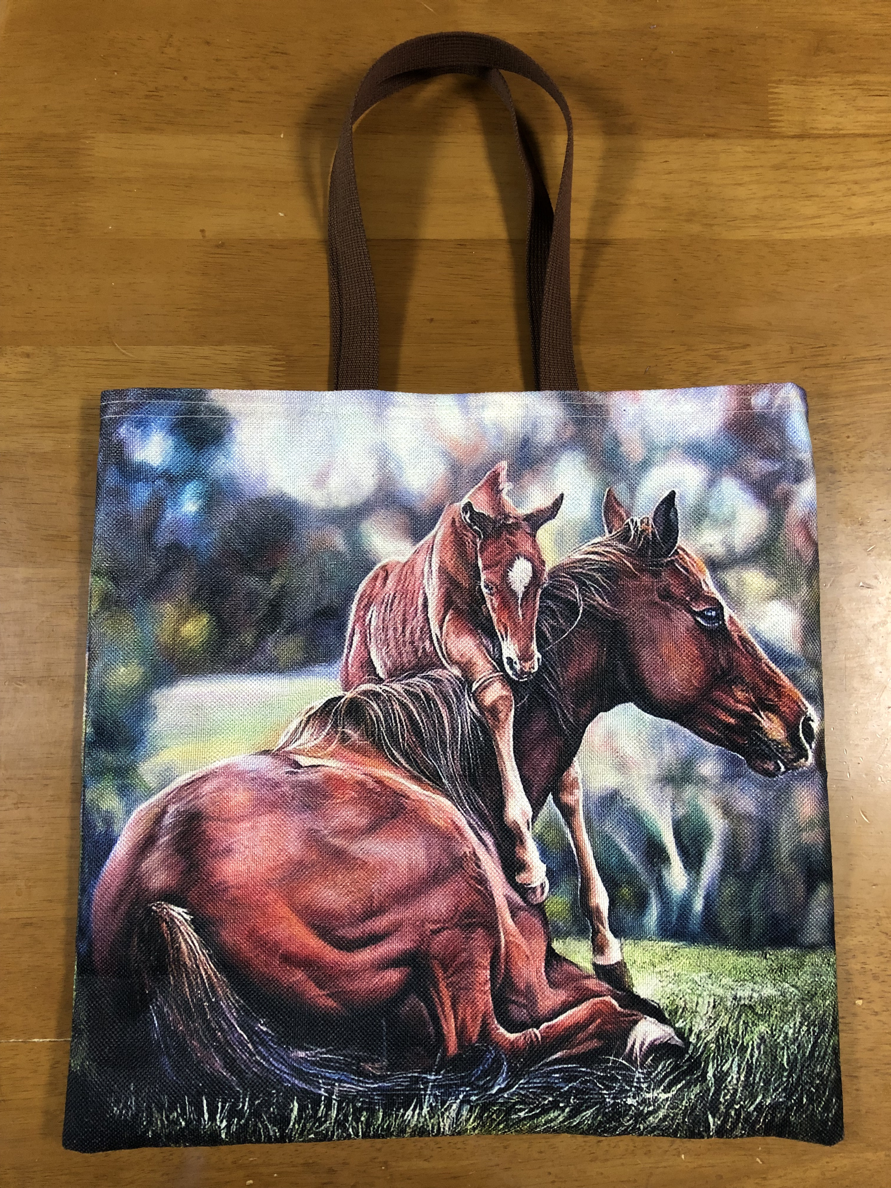 ハンドメイド ぺたんこBigトートバッグ 馬柄 親子 トートバッグ