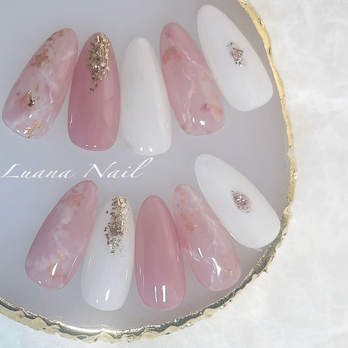 送料無料 カラー変更可 大人ネイル 大理石 ニュアンス ピンクネイル