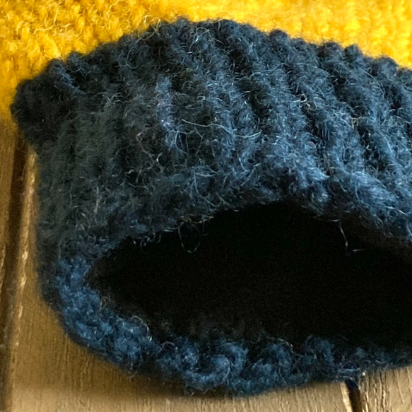 送料無料♪⑤エスニック ネパール ウール手編みミトン手袋 ハンドウォーマー グローブ カルテット ボーダー ライトブルー 6枚目の画像