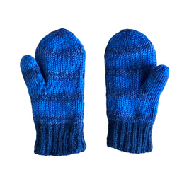 送料無料♪①エスニック ネパール ウール手編みミトン手袋 ハンドウォーマー グローブ スマイリー スマイル ネイビー 3枚目の画像