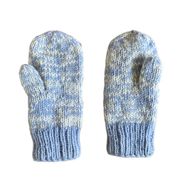 送料無料♪①エスニック ネパール ウール手編みミトン手袋 ハンドウォーマー グローブ スマイリー スマイル ブルー 3枚目の画像