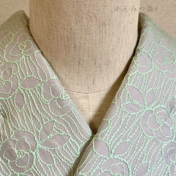綿の刺繍半衿  ミントカラー 5枚目の画像