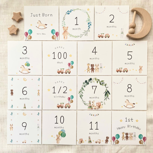 マンスリーカード C男の子　ましかくアルバム　アルバス　月齢カード　出生記録 マンスリーカード C男の子 ましかくアルバム アルバス 月齢カード 出生