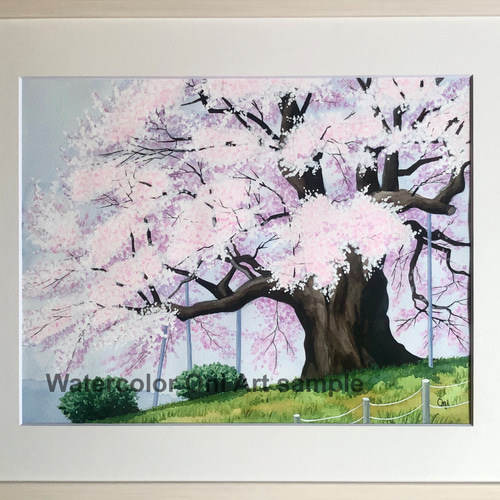 醍醐の桜」透明水彩画 原画 風景画 額縁付 F6サイズ 絵画 Oni 通販