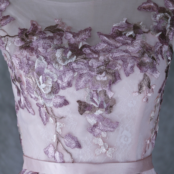 送料無料！カラードレス ピンク  花柄のモチーフ刺繍が美しく  ノースリーブ  ソフトマーメイドライン  二次会 6枚目の画像