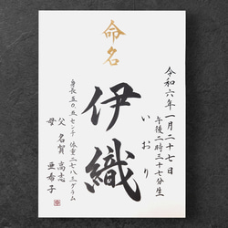 【手書き命名書　A4サイズ 】　　　　　　　　　　　　  書道家による手書き命名書で出産祝いお七夜を 1枚目の画像