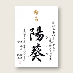 【手書き命名書　A4サイズ 】　　　　　　　　　　　　  書道家による手書き命名書で出産祝いお七夜を 2枚目の画像