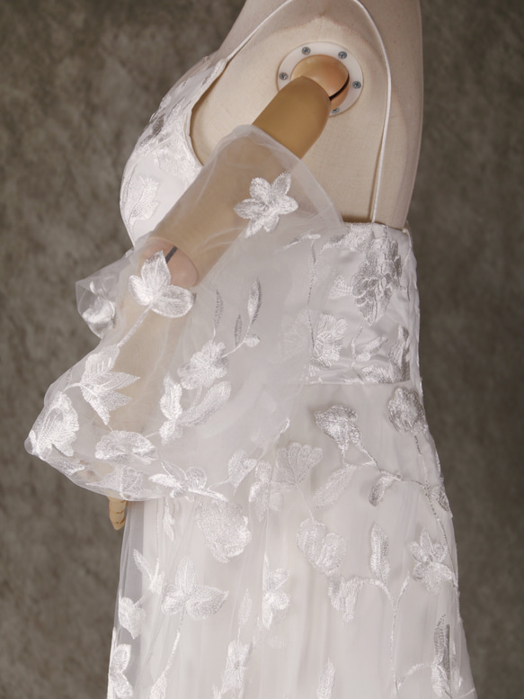 送料無料！ウェディングドレス 贅沢な総レース ロングスリーブ  キャミソール  ブラトップ ファスナー 10枚目の画像