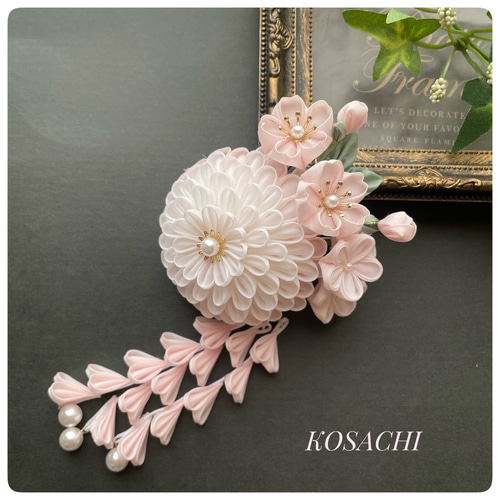 つまみ細工髪飾り 白×ピンク 桜 コーム KOSACHI 通販 17194971