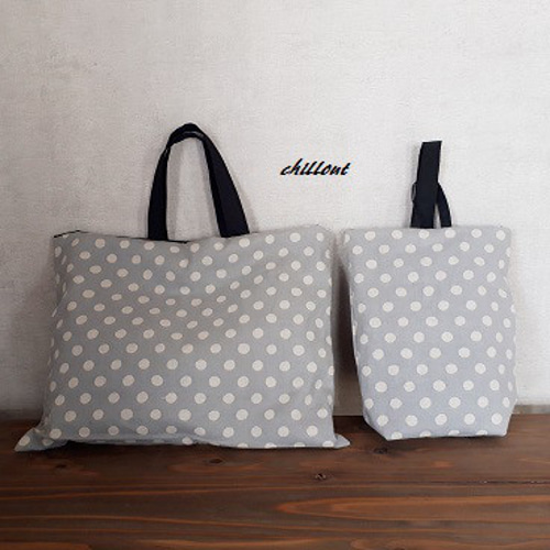 グレー×ブルートーン 5点セット 入園グッズ ソフトリネン】入園バッグ5点セット：ドット：ブルーグレー【0480