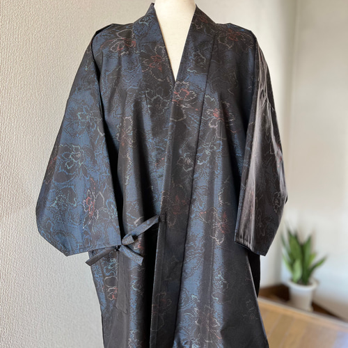 泥染大島紬 作務衣 着物リメイク 商標有付き 可憐花柄 大人女子