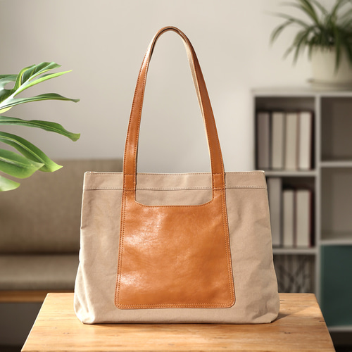 帆布×本革 トートバッグ ビジネスバッグ マチ幅が広い 大容量 ノート