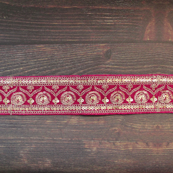 【１０cm単位】インド 刺繍 リボン レース：マゼンダ b（IRL151） 3枚目の画像