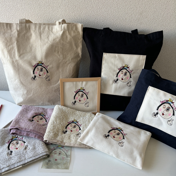 【子どもの絵刺繍　ポーチ１個+トートバッグ１個セット＋Washタオル１枚　３点セット】送料込み　カラーの絵もOKです！ 11枚目の画像