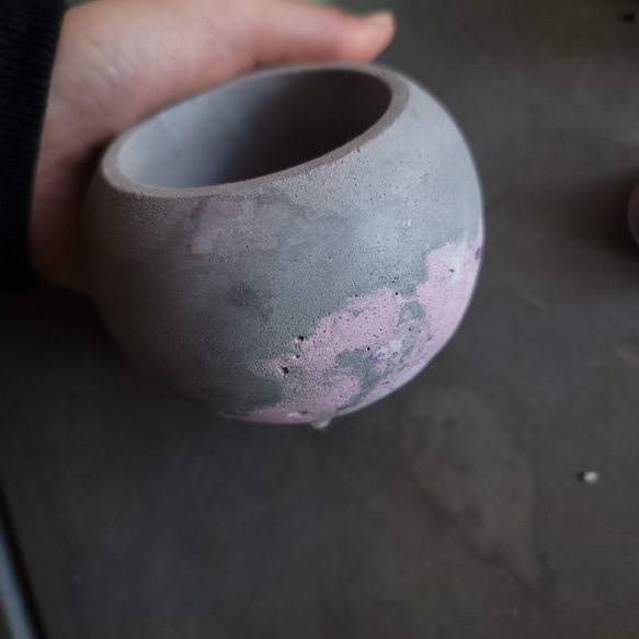 マルpot　セメント鉢　ミニサイズ　グレー×パープル//cement pot　植木鉢 5枚目の画像