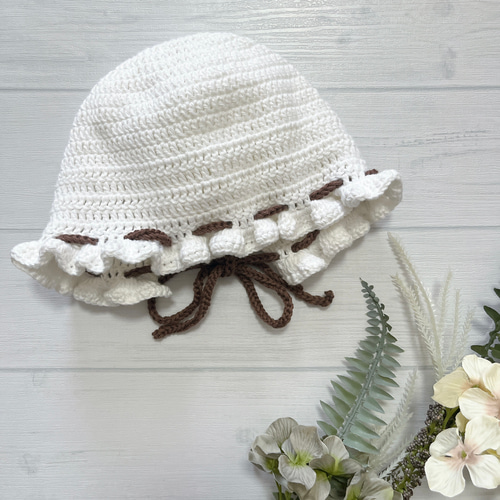 ハンドメイド ヘッドドレス ボンネット フリル かっこよく かぎ編み