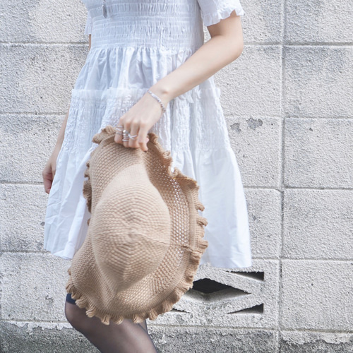 White Cotton Shirring Flare Onepiece ミニ丈ワンピース