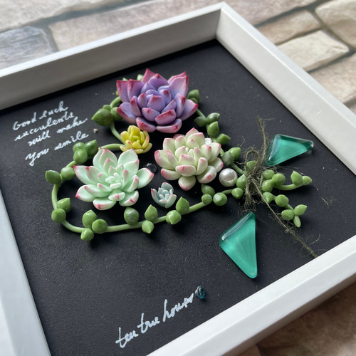 happy succulent♡多肉アート、チョークボード、壁掛け、グリーン