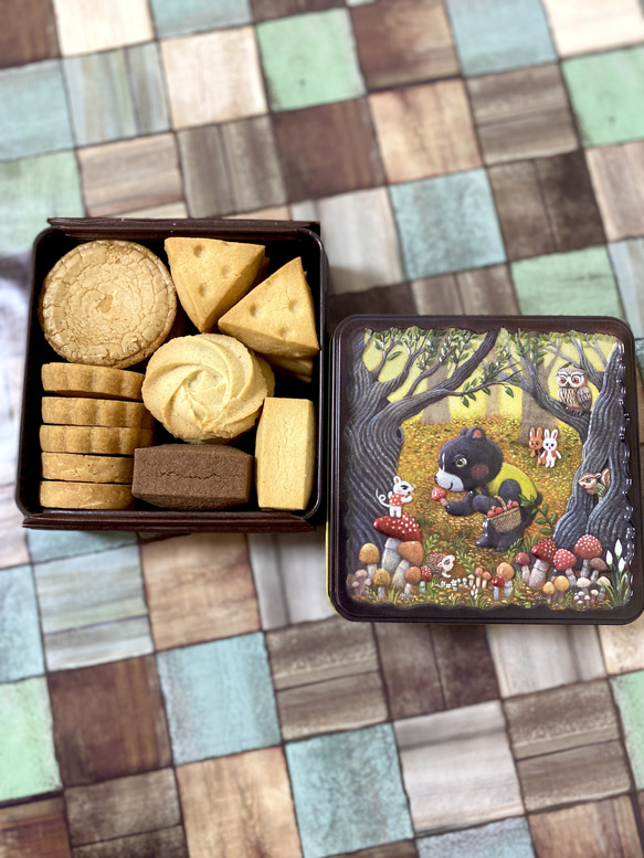 発酵バタークッキー　くまときのこ缶　焼き菓子　ギフト　プレゼント　贈答　クッキー缶　スイーツ　ホワイトデー 1枚目の画像