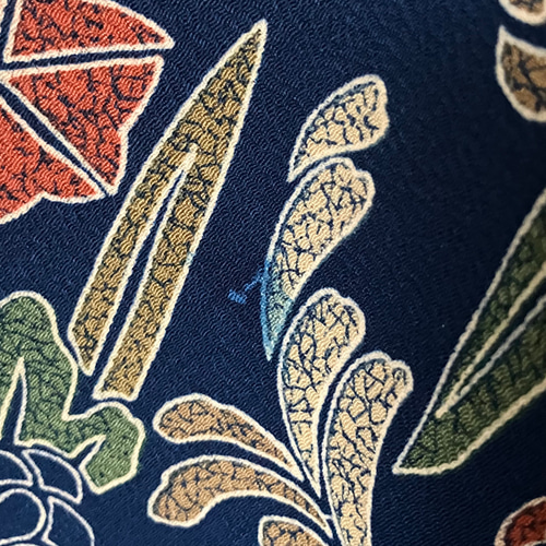 袷長羽織 シルクウール ネイビー地にカラフルな抽象草花柄 着物 さまだ