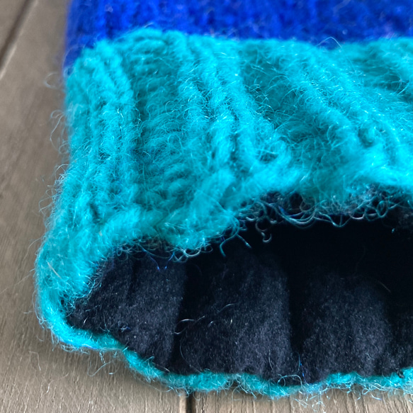 送料無料♪④エスニック ネパール ウール手編みミトン手袋 ハンドウォーマー グローブ アニマルパッチ 動物柄 ライオン 6枚目の画像
