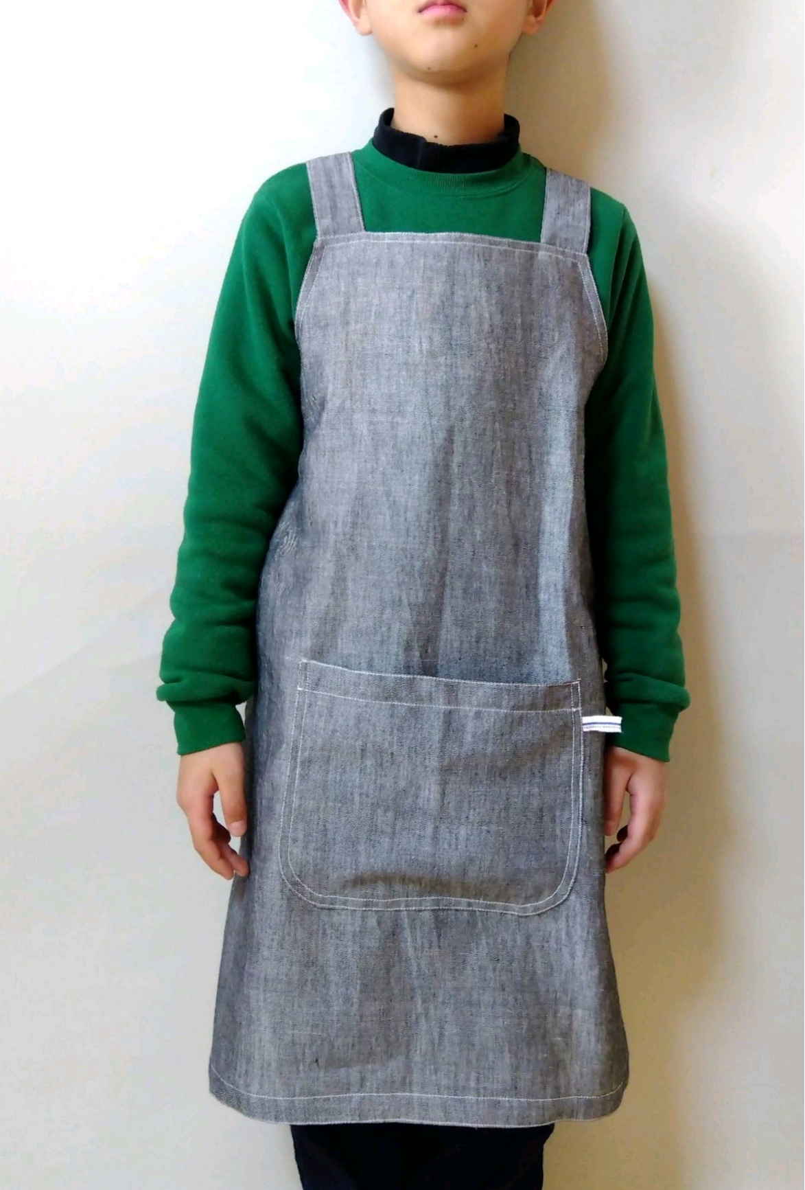 【素材の旅2025】日本/近江の麻【再販】キッズエプロン　綿麻　130〜140 サイズ　EX0012