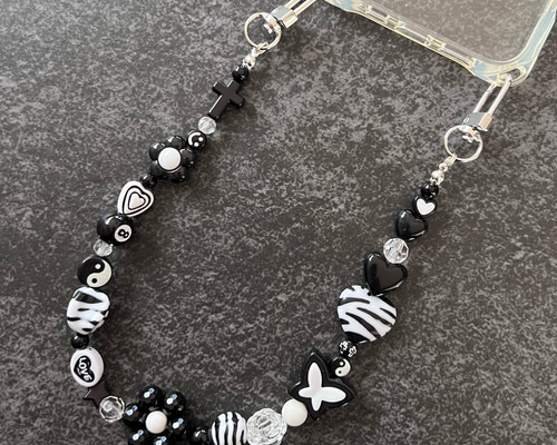 H23 ハンドストラップ 送料無料 ビーズハンドストラップ ブラック 携帯