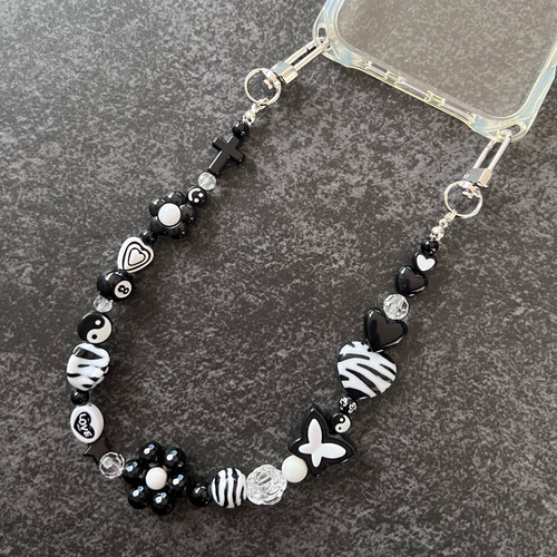 H23 ハンドストラップ 送料無料 ビーズハンドストラップ ブラック 携帯