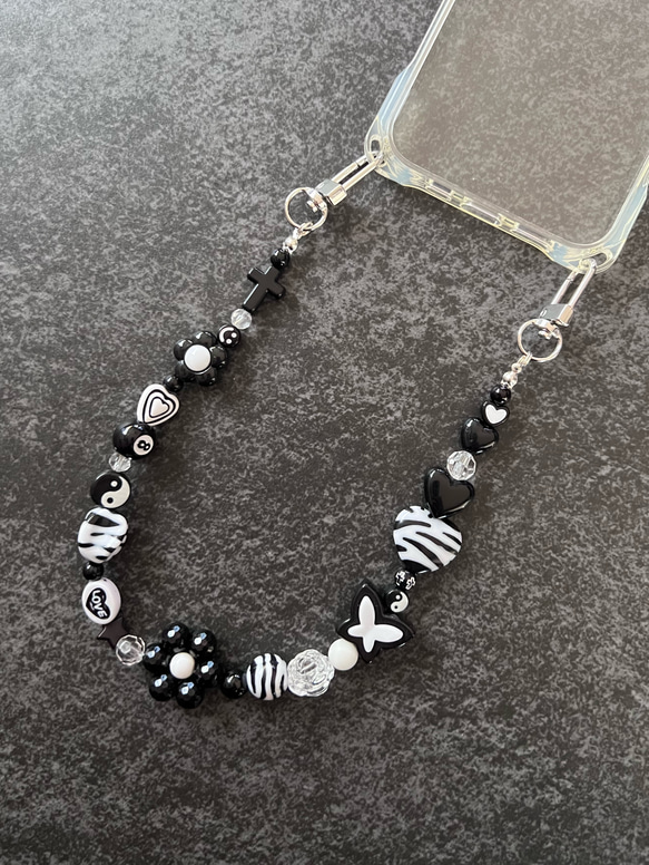 H23 ハンドストラップ 送料無料 ビーズハンドストラップ ブラック 携帯