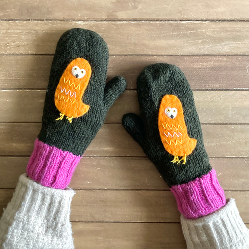 ③送料無料♪エスニック ネパール ウール手編みミトン手袋 ハンド