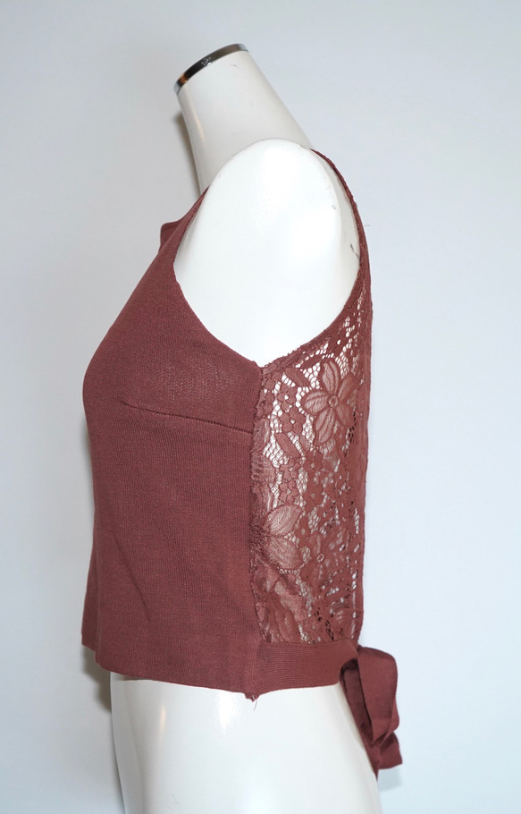 Back Lace No-Sleeve Tops (terracotta)ノースリーブトップス ブラウン 茶色　 11枚目の画像