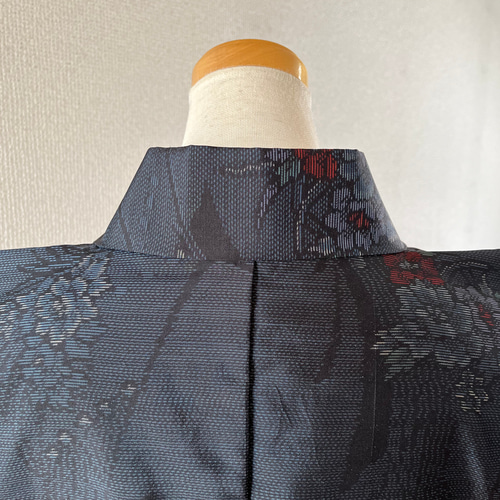 本場大島紬作務衣着物リメイク牡丹花鳥風月素敵な貴方のお洒落上衣