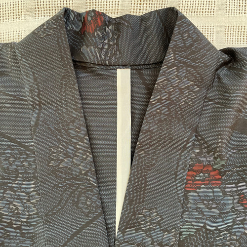 本場大島紬作務衣着物リメイク牡丹花鳥風月素敵な貴方のお洒落上衣