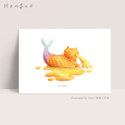○ 噴水的魚尾貓｜插畫明信片(1入)  色鉛筆創作 明信片 卡片 第1張的照片